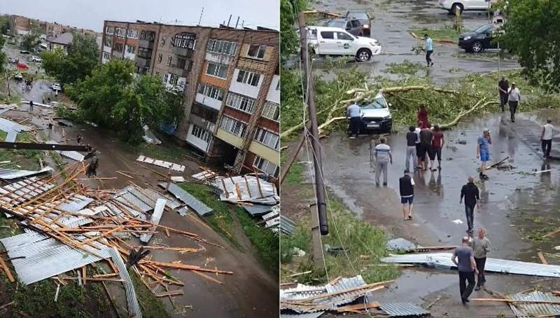 В Щучинске ураганный ветер снес крышу пятиэтажного дома