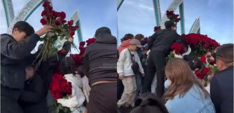 В Астане бесплатно раздавали розы: акция переросла в очередную давку
