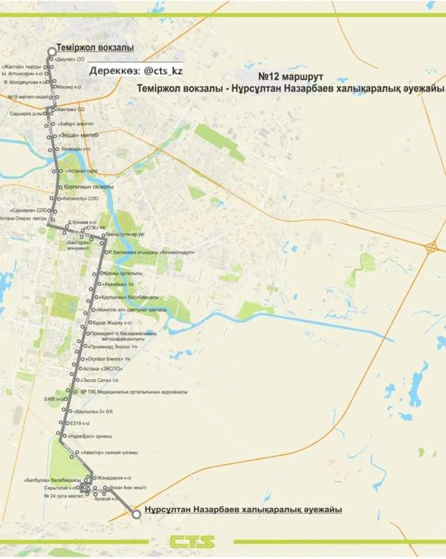 В Астане автобус №12 поменяет маршрут: он будет двигаться прямо по проспекту Мангилик ел