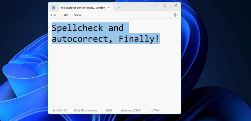 В Блокнот Microsoft встроят проверку орфографии и автозамену