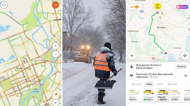 В Астане 10-балльные пробки из-за снегопада. Яндекс.Такси, пользуясь случаем, поднял цены