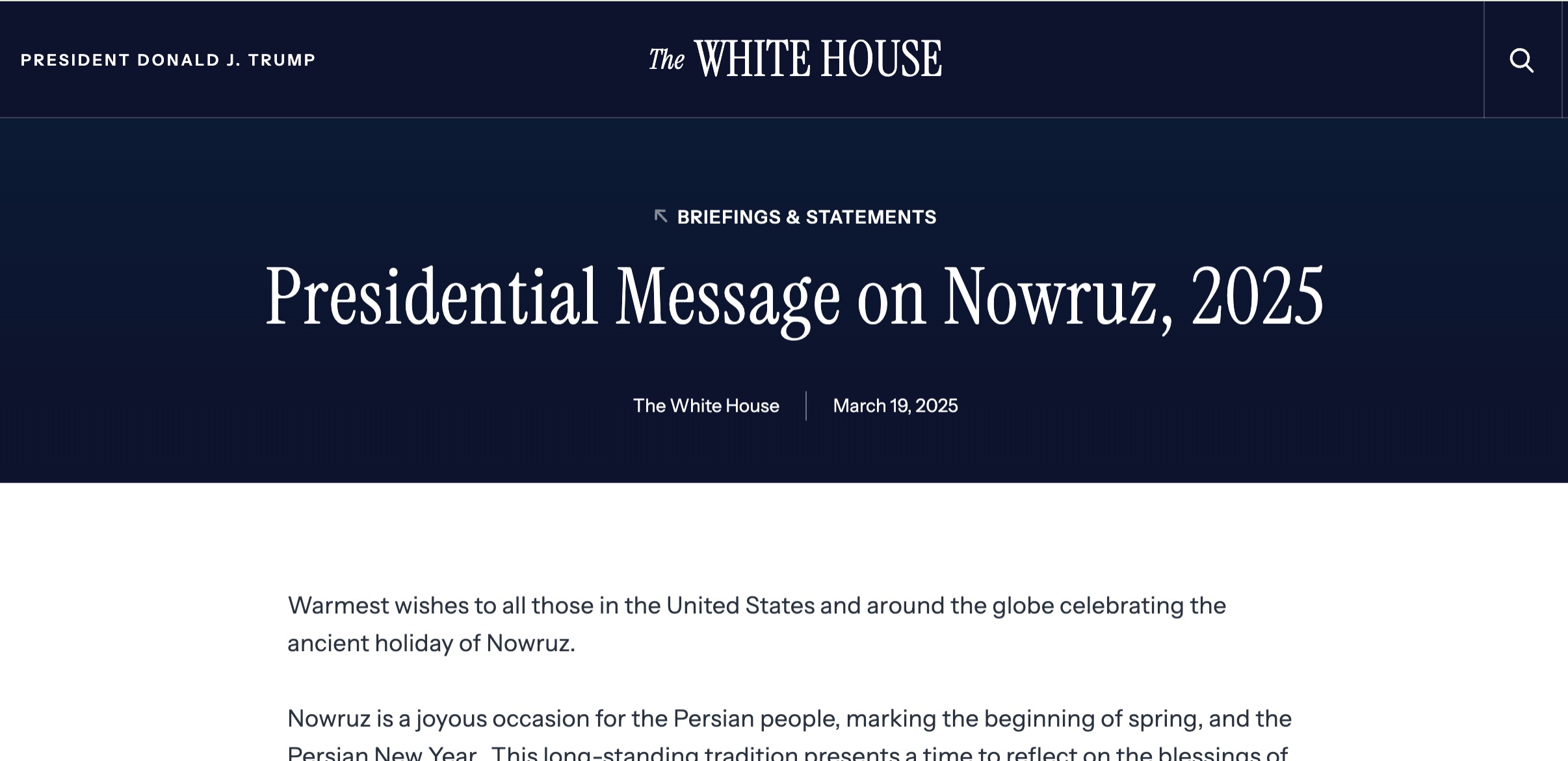 Президент США Дональд Трамп поздравил всех с праздником Наурыз