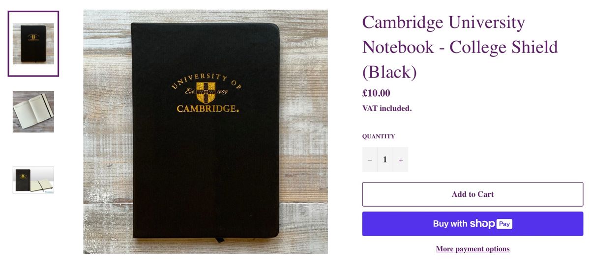 Блокнот с логотипом University of Cambridge Чёрный блокнот