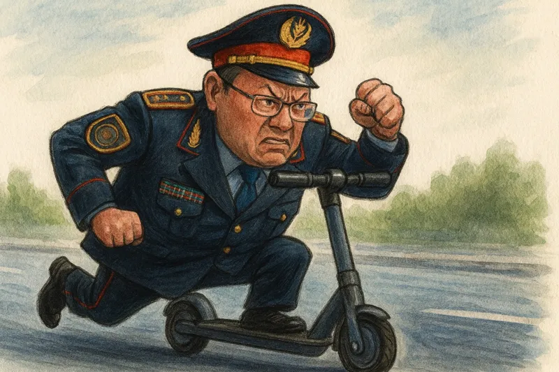 Ержан Саденов на самокате