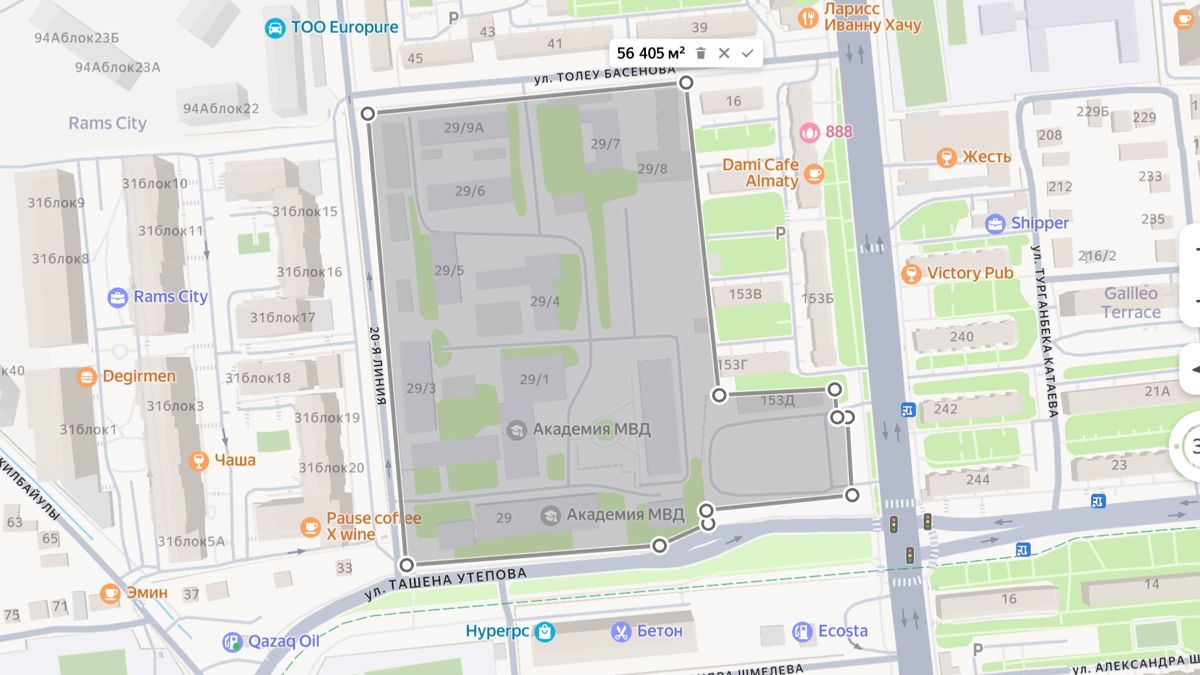 Расположение действующей полицейской академии в Алматы