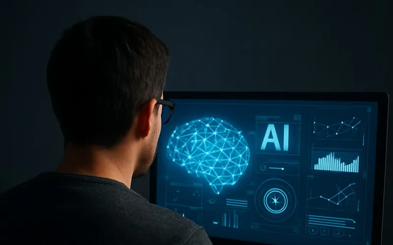 Пользователь ИИ перед монитором