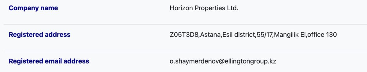 Почта Horizon Properties Ltd.