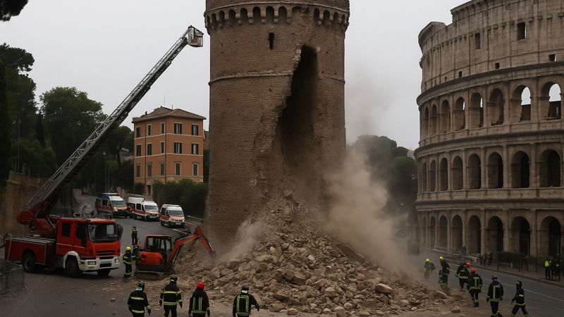 В Риме обрушилась средневековая башня Конти недалеко от Колизея