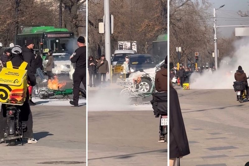 Электровелосипед сгорел в центре Алматы