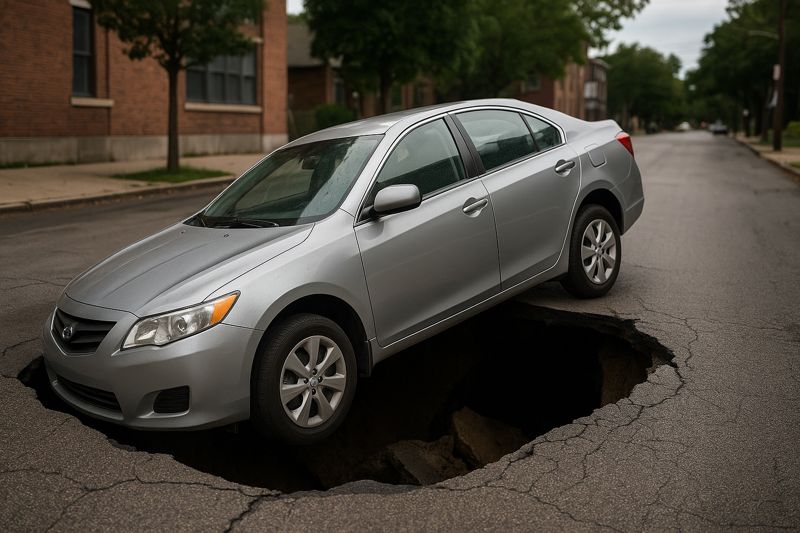 Четыре машины провалились под асфальт в Шымкенте: водителям выплатили компенсации