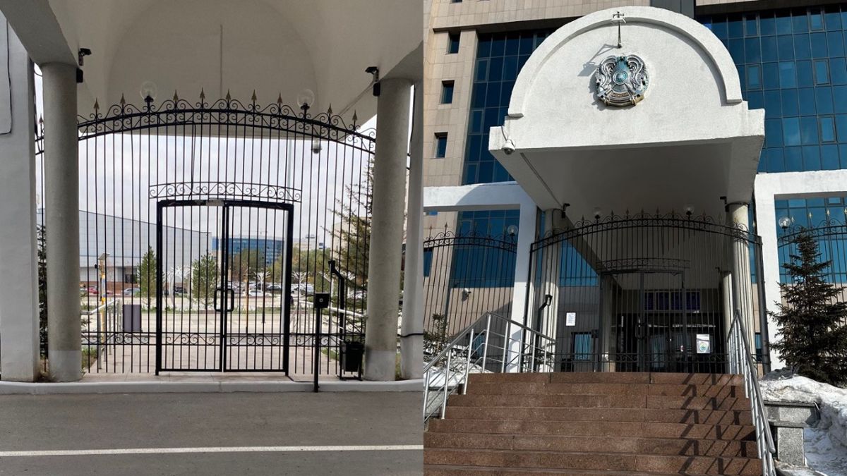 Забор на входе в здание Центральной избирательной комиссии РК