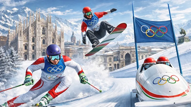 Спортсмены зимних видов спорта на фоне Миланского собора