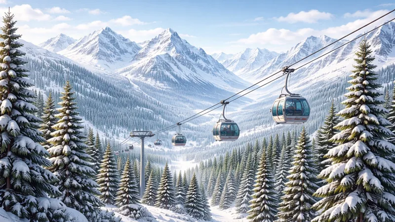 Канатная дорога на фоне гор