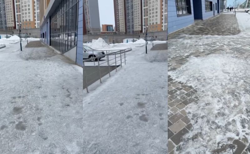 Гололёд у участков референдума в Астане: избиратели рискуют получить травмы