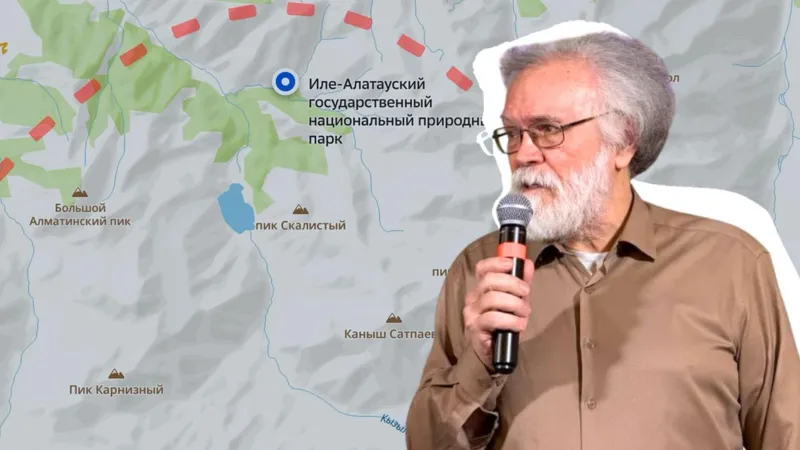 Эколог Сергей Куратов на фоне карты нацпарка