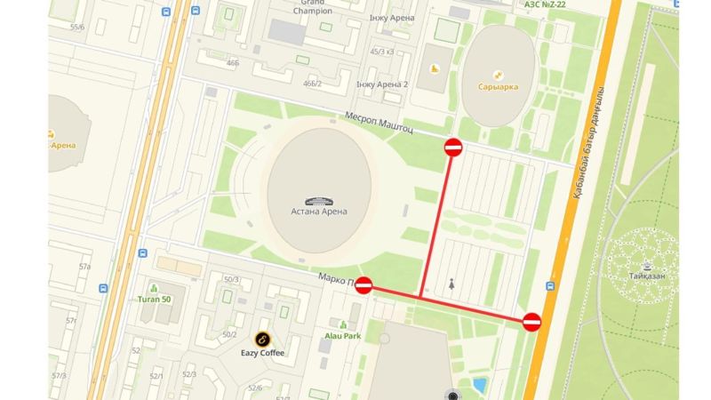 В Астане временно ограничат движение у стадиона "Астана Арена" 21 и 22 марта