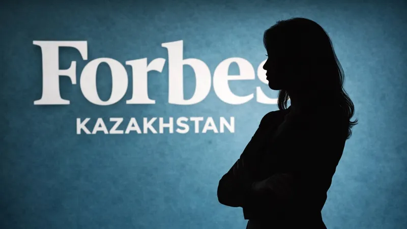 Девушка на фоне логотипа Forbes