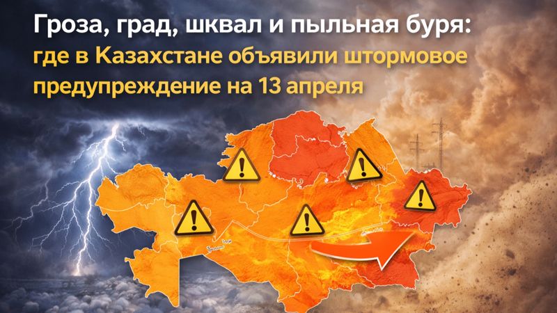Гроза, град, шквал и пыльная буря: где в Казахстане объявили штормовое предупреждение на 13 апреля