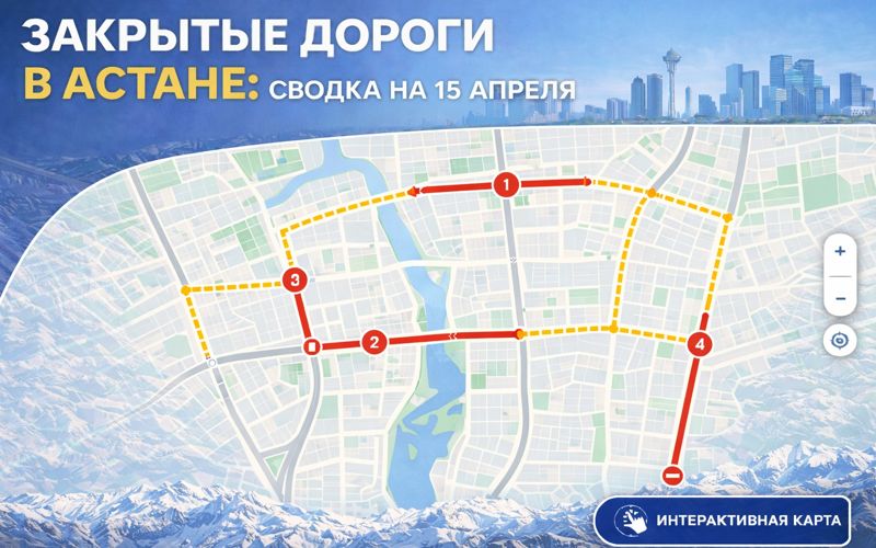 Закрытые дороги в Астане: сводка на 15 апреля. Интерактивная карта