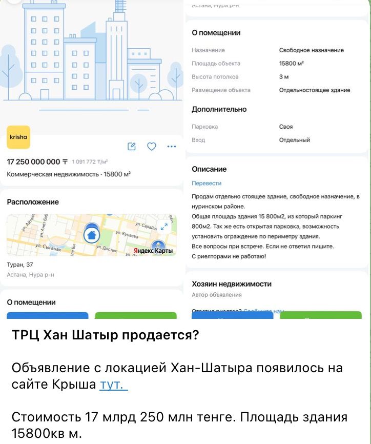 Объявление о продаже здания по адресу Хан Шатыра