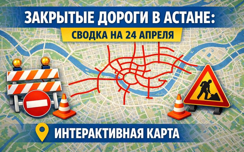 Закрытые дороги в Астане: сводка на 24 апреля. Интерактивная карта