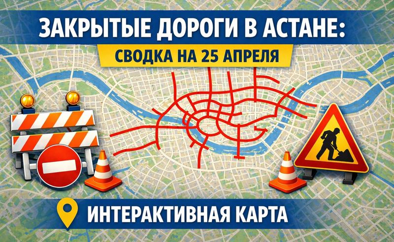 Закрытые дороги в Астане: сводка на 25 апреля. Интерактивная карта