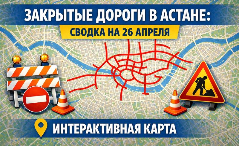 Закрытые дороги в Астане: сводка на 26 апреля. Интерактивная карта