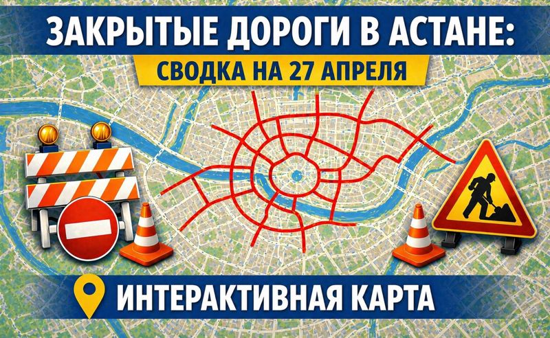 Закрытые дороги в Астане: сводка на 27 апреля. Интерактивная карта