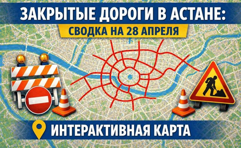 Закрытые дороги в Астане: сводка на 28 апреля. Интерактивная карта