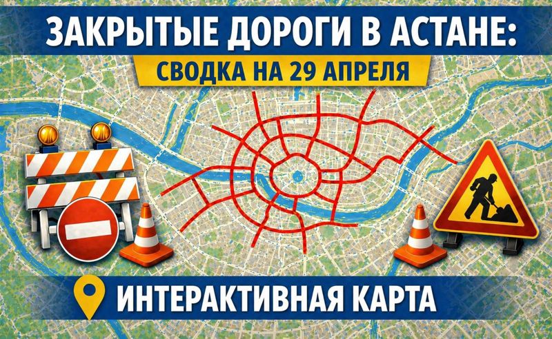 Закрытые дороги в Астане: сводка на 29 апреля. Интерактивная карта