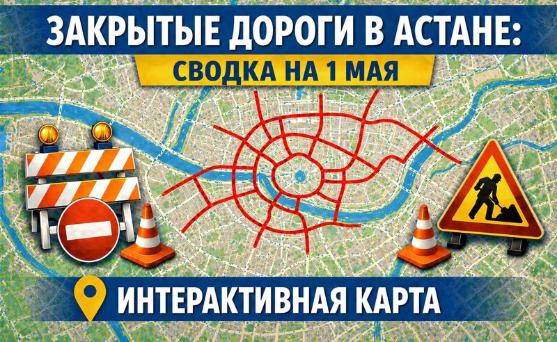 Закрытые дороги в Астане: сводка на 1 мая. Интерактивная карта