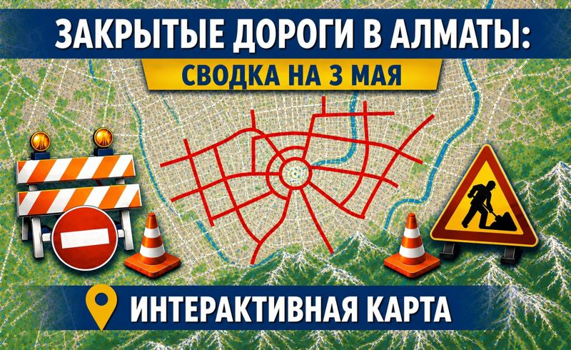 Закрытые дороги в Алматы: сводка на 3 мая. Интерактивная карта