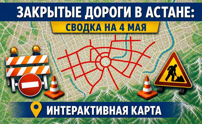 Закрытые дороги в Астане: сводка на 4 мая. Интерактивная карта