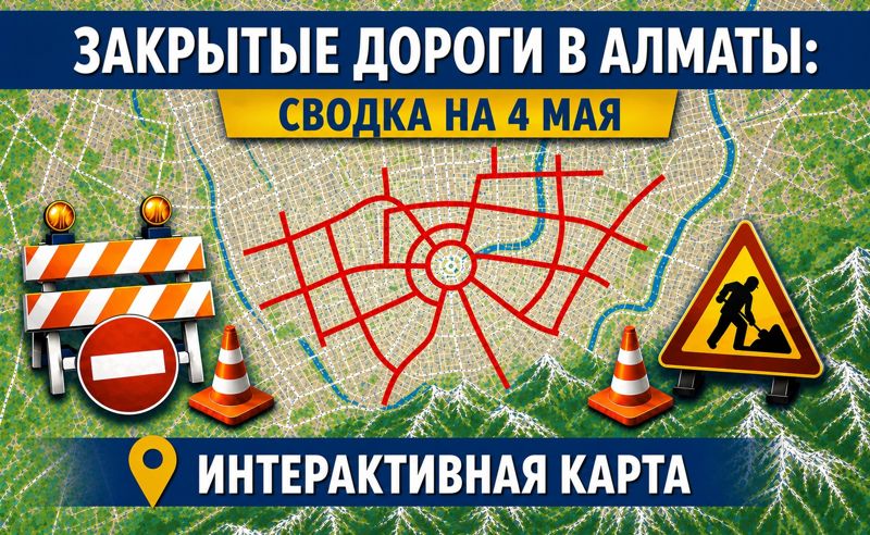 Закрытые дороги в Алматы: сводка на 4 мая. Интерактивная карта