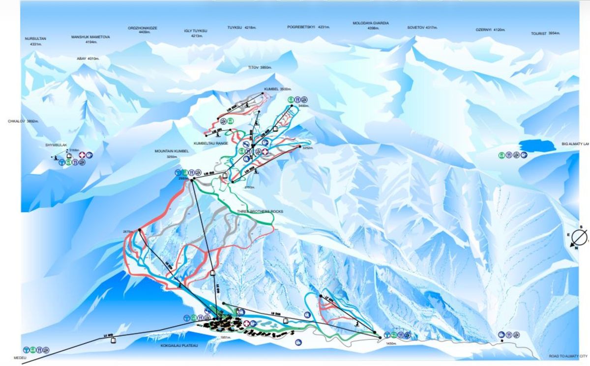Расположение горнолыжных трасс Almaty SuperSki на Кок-Жайляу