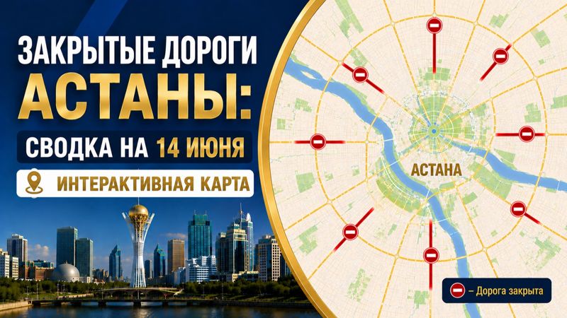 Закрытые дороги в Астане: сводка на 14 июня. Интерактивная карта