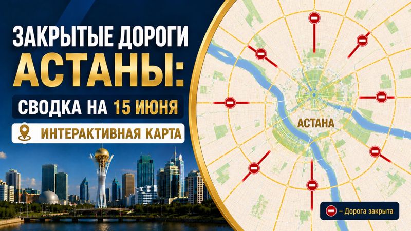 Закрытые дороги в Астане: сводка на 15 июня. Интерактивная карта