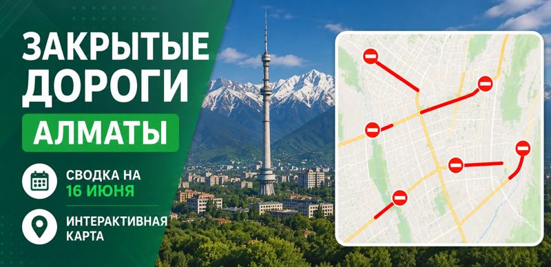 Закрытые дороги в Алматы: сводка на 16 июня. Интерактивная карта