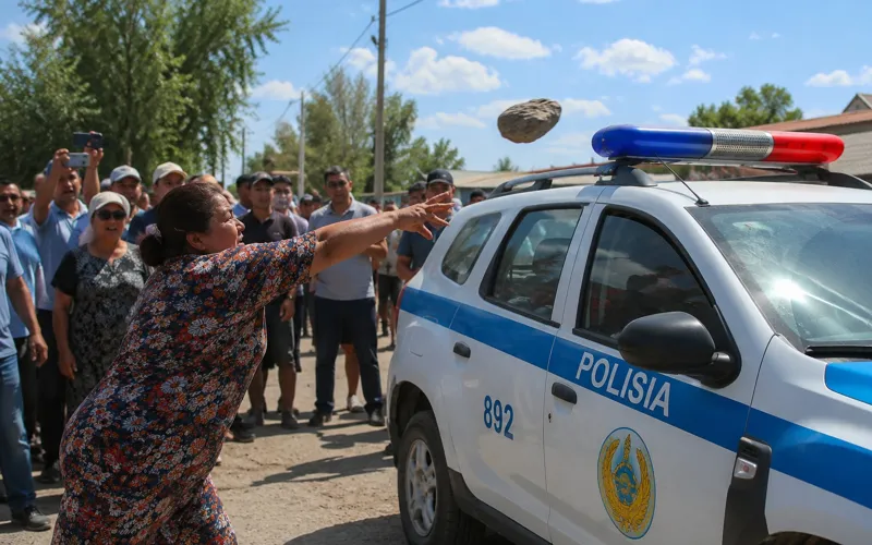 Женщина кидала камни в полицейскую машину