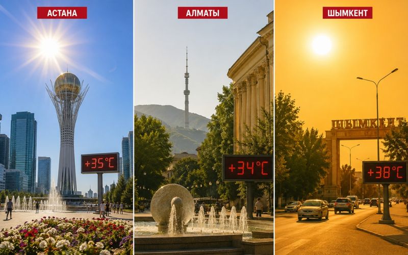 Погода на три дня в Астане, Алматы и Шымкенте: жара до +39, грозы, град и пыльные бури