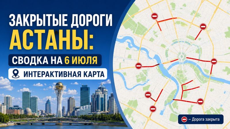 Закрытые дороги в Астане: сводка на 6 июля. Интерактивная карта