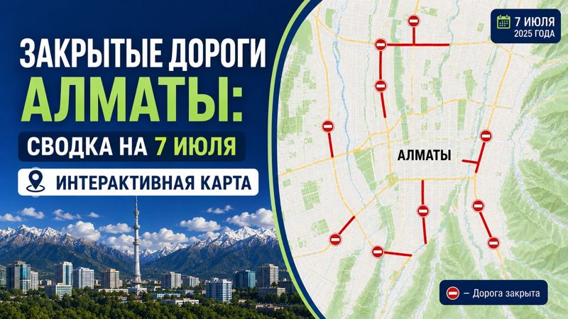 Закрытые дороги в Алматы: сводка на 7 июля. Интерактивная карта