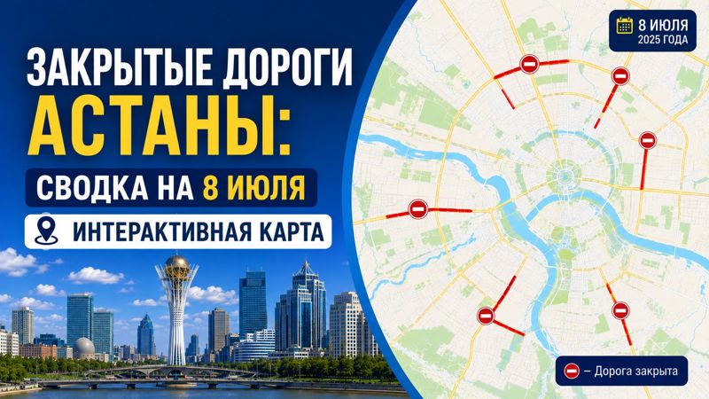 Закрытые дороги в Астане: сводка на 8 июля. Интерактивная карта
