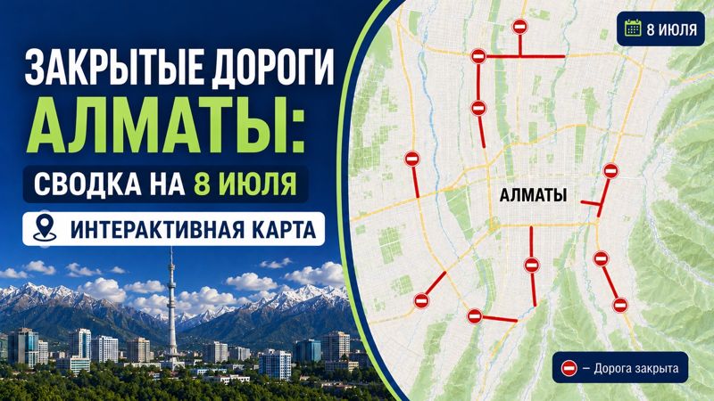 Закрытые дороги в Алматы: сводка на 8 июля. Интерактивная карта