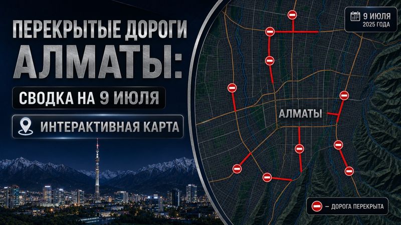Закрытые дороги в Алматы: сводка на 9 июля. Интерактивная карта