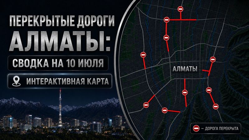 Закрытые дороги в Алматы: сводка на 10 июля. Интерактивная карта
