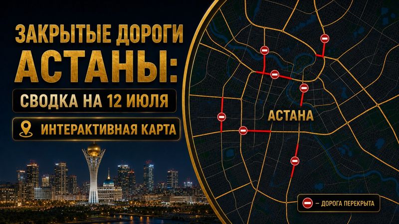 Закрытые дороги в Астане: сводка на 12 июля. Интерактивная карта