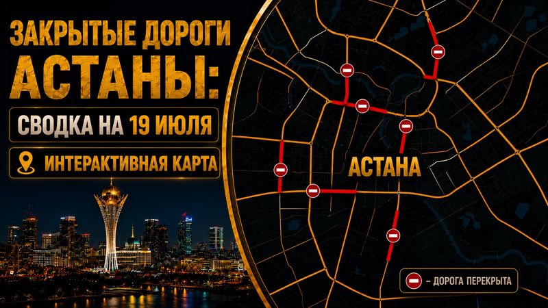 Закрытые дороги в Астане: сводка на 19 июля. Интерактивная карта