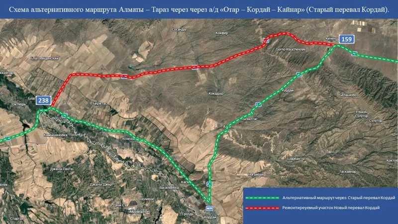 Объезд через Старый перевал Кордай.