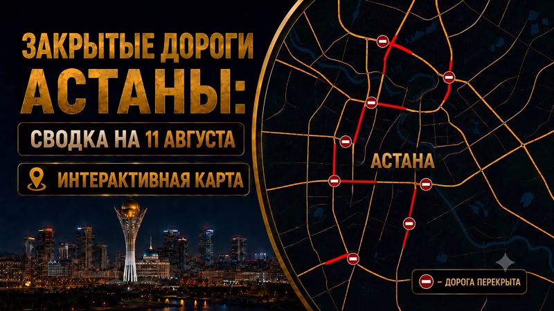 Закрытые дороги в Астане: сводка на 11 августа. Интерактивная карта